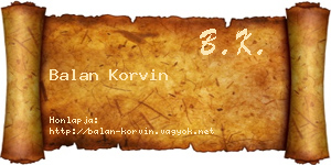 Balan Korvin névjegykártya